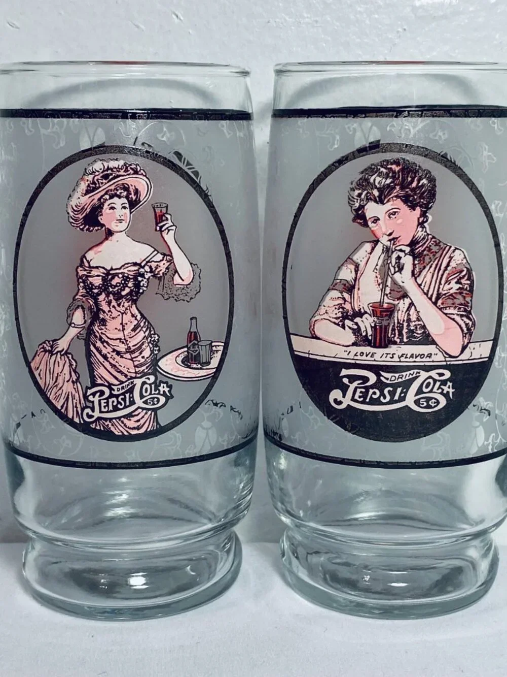 (2) 1970's Pepsi-Cola Drinking Glasses Victorian Lady/Gibson Girl 6